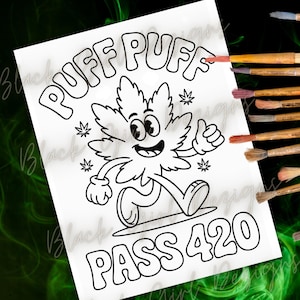 Puff Puff Pass 420: Paint and Sip Template Coloring Page (PNG, SVG, PDF)