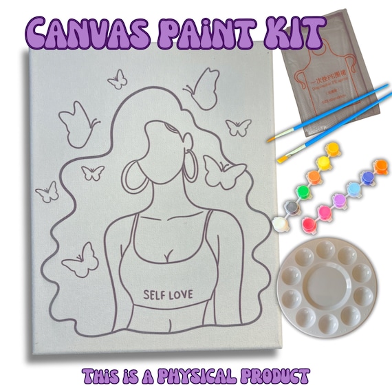 Pre-Drawn Canvas Paint Kit: 8x10 with 12 Paints & Brushes