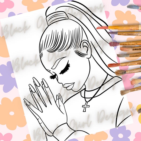 Bedjande kvinna SVG: Afrohår målarbild, Paint Party Canvas (PNG, PDF)