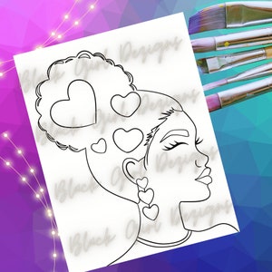 Image de toile PNG amour de soi peinture et gorgée, affirmations, cheveux naturels peinture fête PNG, peinture fête imprimable, page à colorier numérique, modèle