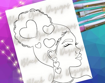 Self Love Paint and Sip PNG: Natural Hair Coloring Page (Digital Download)