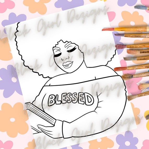 Praying Woman Coloring Page: Afro Hair, Paint Party Canvas (PNG, SVG, PDF)