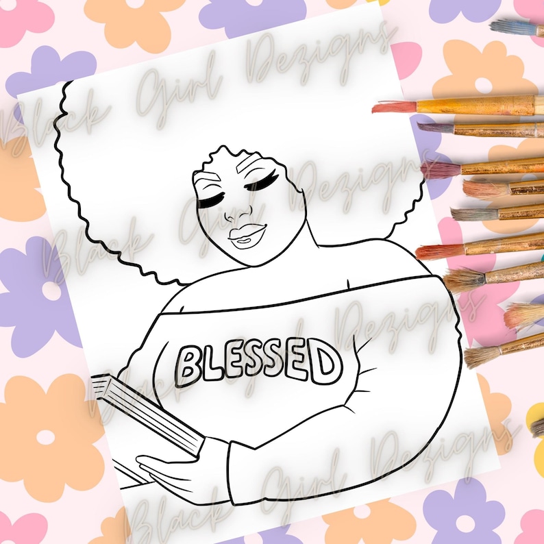 Blessed Paint and Sip Image, Blessed Woman, Blessed Faith, Religious Paint Party, Church Paint Party, Afro Woman Pre-drawn, Bible Girl,