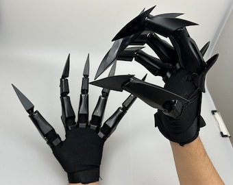 Fiesta de Halloween Robot mecánico Guantes Guantes de tecnología negra Sentido avanzado Garras mecánicas Accesorios de mano fantasma Articulaciones de garra de mano móviles