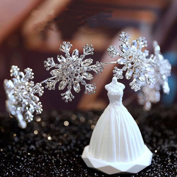 diadème de mariée de mariage de flocon de neige vintage, couronne de mariée vintage de luxe, couronne de strass de bal, diadème de mariée, reine des neiges, mariage d'hiver