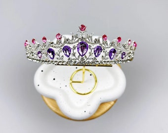 Diadème de luxe en argent violet fait main, couronne de mariée mariage, couronne de cristal strass, bijoux de cheveux de mariée pour femme, diadème de réception de mariage