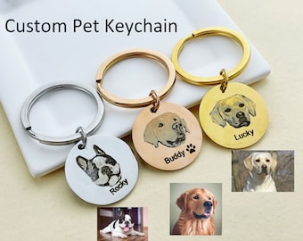 Engraved Pet Portrait Keychain: Personalized Dog Memorial Keepsake