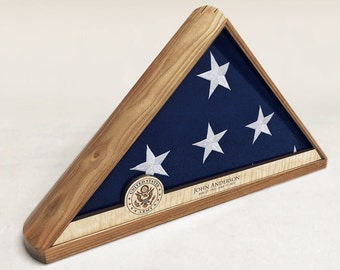 Personalized Memorial Flag Display Case for a 5' x 9.5' Burial or Veteran Commemorative American Flag Handmade in the USA