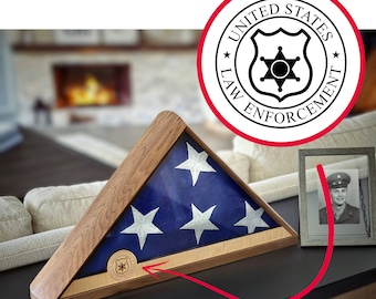 Caixa de Exibição da Bandeira com Emblema das Forças da Lei, Caixa de Sombras Memorial para Veteranos