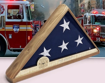 Vitrine personalizada para bandeira de bombeiro, caixa memorial para bandeira, feita à mão nos EUA