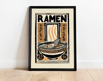 El ramen de 5 centavos - Cartel de ramen japonés / Cartel de cocina imprimible Cartel de tazón de fideos Ramen imprimible Ramen Kitchen Art Food Wall Art.