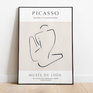 Picasso - Musee De Lyon, Line Art Drawing Vintage Minimal Picasso Wall Art Poster, Housewarming Idea Gift