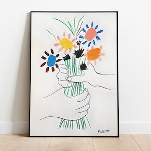 Pablo Picasso - Buquê de Flores da Paz, Impressão de Presente de Desenho de Linha Minimalista, Impressão Digital, Exposição Cartaz de Impressão de Arte em Linha Vintage,