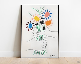 Pablo Picasso - Bouquet of Peace Flowers,  Minimalist Line Drawing Gift Print, Digital Print, Exhibition Vintage Line Art Print Poster,