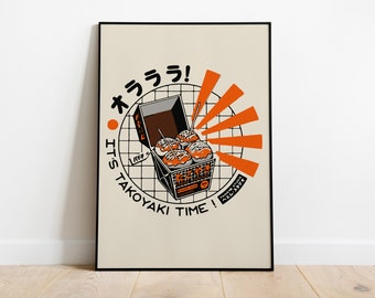 É hora de Takoyaki - Exposição Vintage Japonesa Impressão de pôster minimalista de arte gastronômica