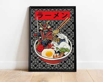 Cópia da arte do cartaz da exposição do vintage do Samurai de Ramen japonês