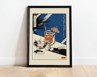 Japanese Cocktail Poster, Vintage Japanese Wall Art, Printable Wall Art, Retro Travel Poster, Bar Cart Decor, Japanese Art Print Download