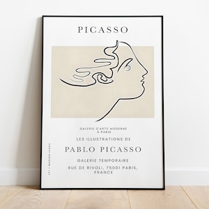 Pablo Picasso - Line drawing Vintage Exhibition Museum Minimal Picasso Poster Wall Art