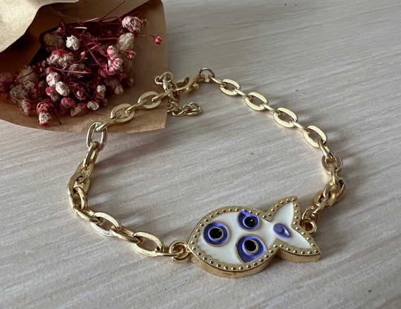 Fish Evil Eye Bracelet Chain Bracelet Fish Bracelet Fish Pendant Gift for Her Etsy Canada