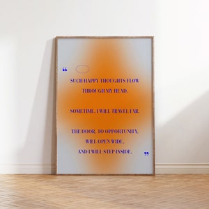 HAPPY THOUGHTS QUOTE, Unique wall art, Downloadable Instant Art, Phrase Print