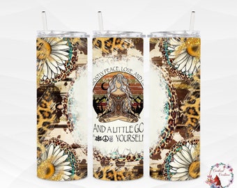 I&#39;m Mostly Peace, Love & Light...Sunflowers and Animal Print 20oz Tumbler Wrap PNG