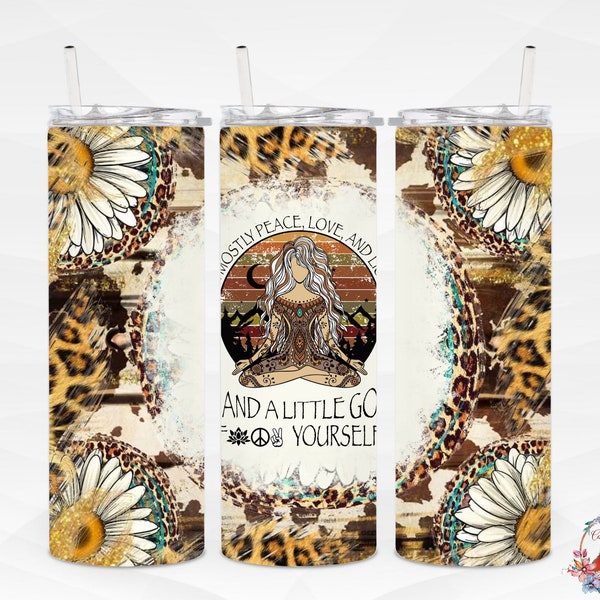 I'm Mostly Peace, Love & Light...Sunflowers and Animal Print 20oz Tumbler Wrap PNG