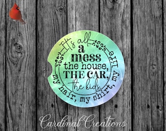 It's all a Mess (yellow green purple)...Car Coaster Design