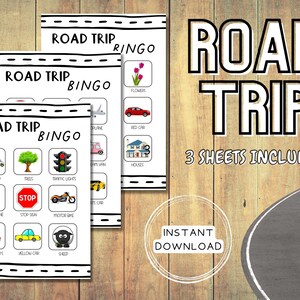 ROAD TRIP PRINTABLE - Bingo, Travel Game For Kids, Worksheet, Bundle, Family Vacation Scavenger Hunt, Activity Pack, Instant Download