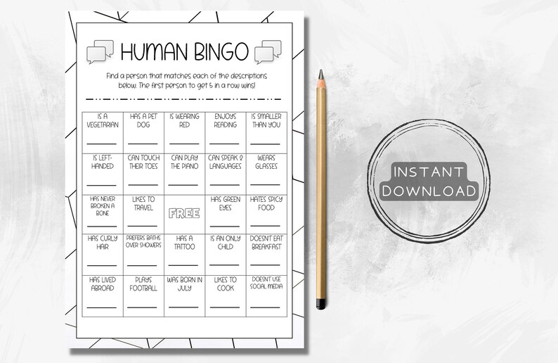 ICEBREAKER PRINTABLE Human Bingo, Party Starter, Office Party, Dinner