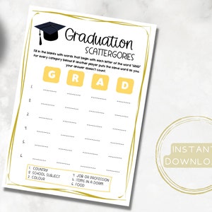 GRADUATION PARTY - Scattergories, Printable Game, Gold, Minimalist, Celebration, Quiz, Trivia, Instant Download