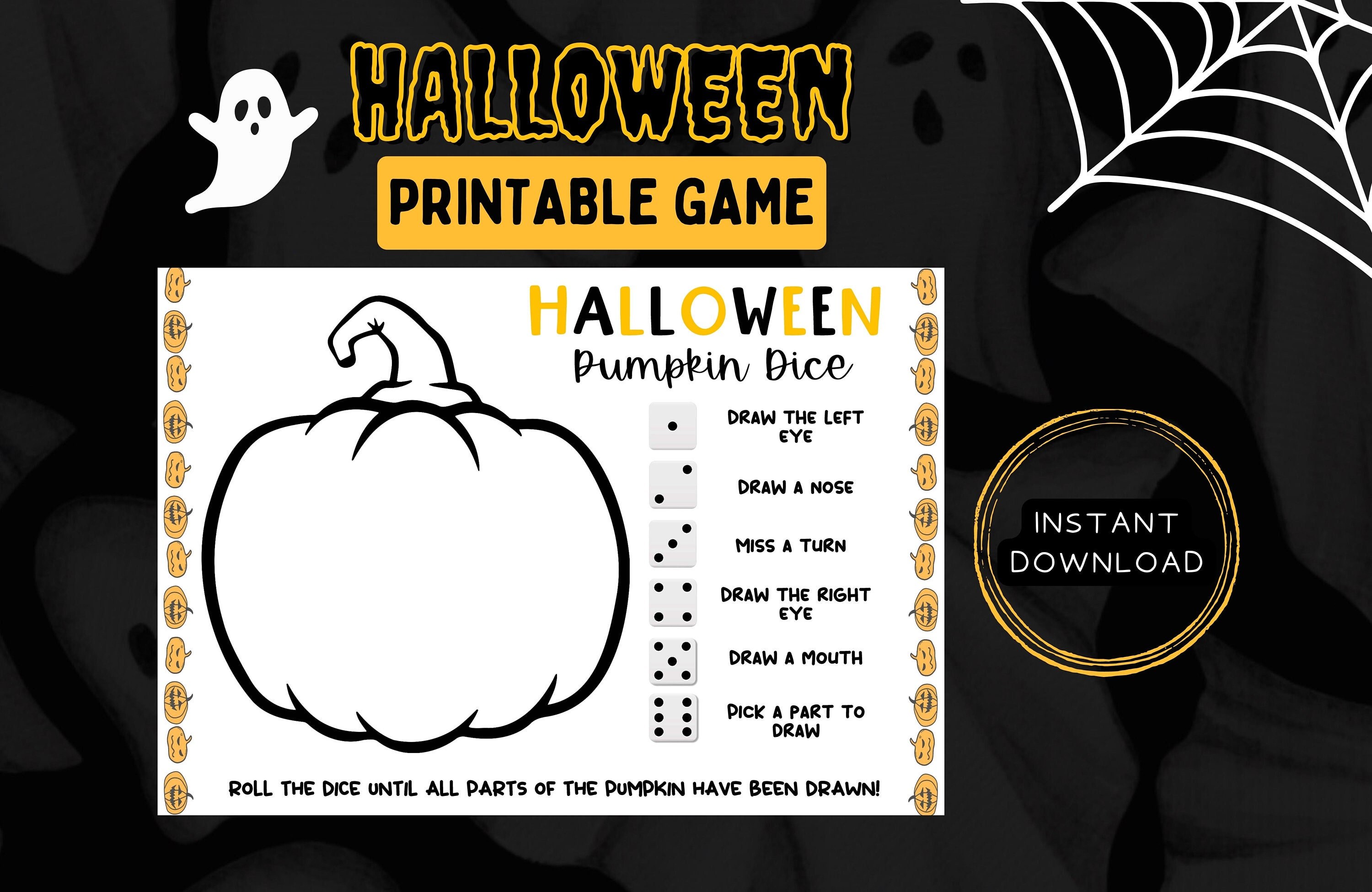 HALLOWEEN PRINTABLE GAME Draw the Pumpkin Game, Roll the Dice
