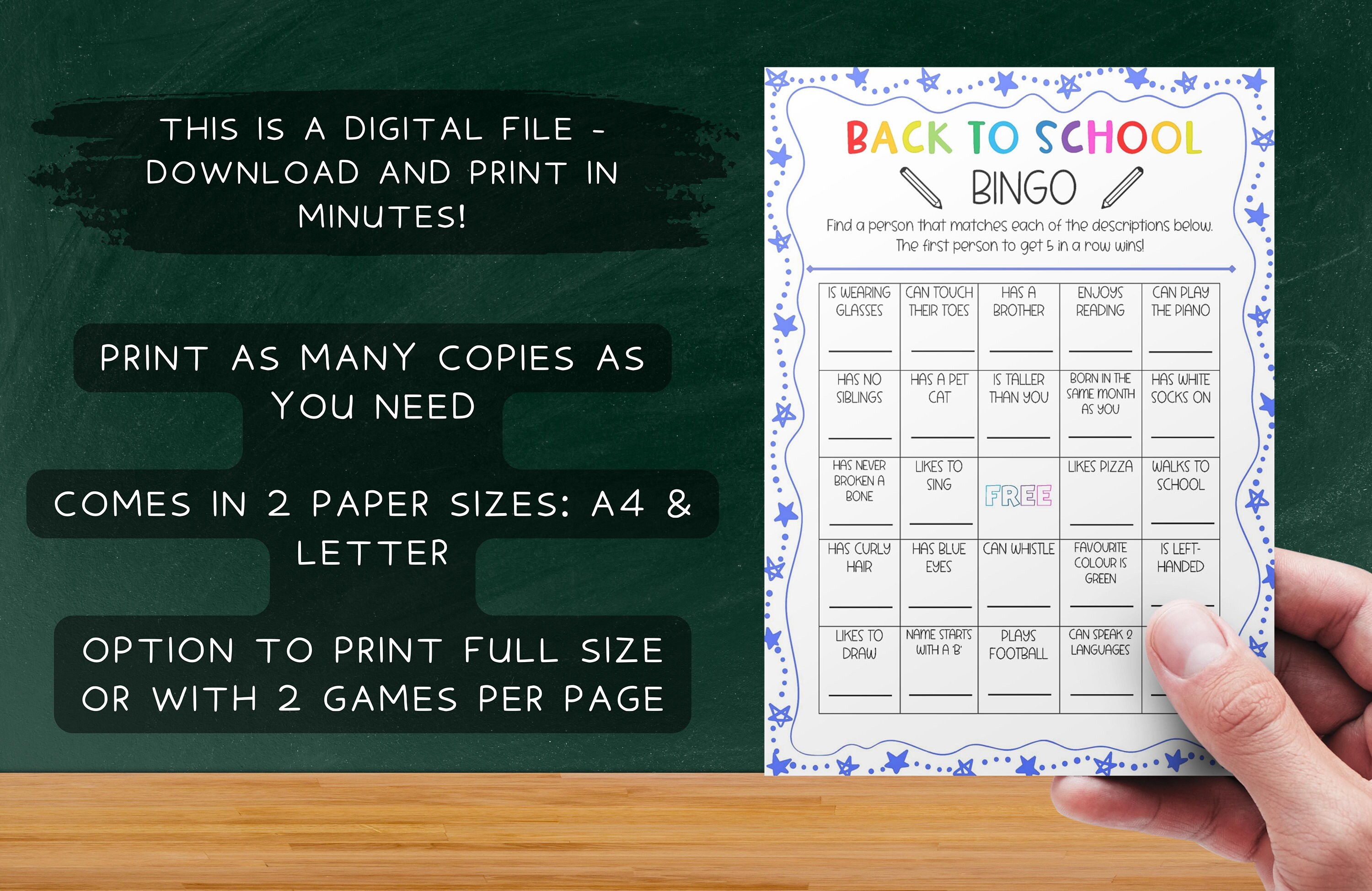 BACK 2 SCHOOL PRINTABLE Kids Bingo Classroom Game Get to - Etsy