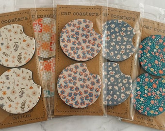 Floral Flowers Cute Car Coasters, Set of 2, Cute Aesthetic Car Coasters, New Car Gift, Gifts for Her