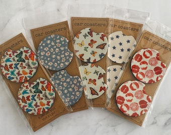 Cute Car Coasters, Set of 2, Cute Aesthetic Car Coasters, New Car Gift, Gifts for Her