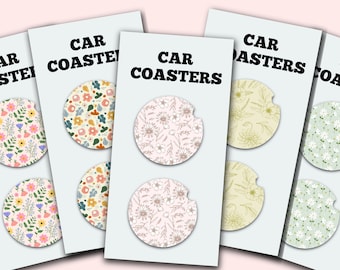 Floral Flowers Cute Car Coasters, Set of 2, Cute Aesthetic Car Coasters, New Car Gift, Gifts for Her