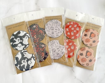 Halloween Spooky Coaster Designs, Set of 2, Cute Aesthetic Car Coasters, New Car Gift, Gifts for Her