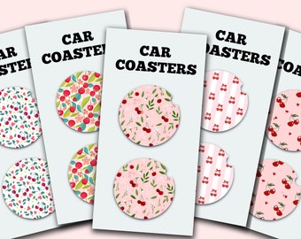Cherry Fruit Cute Car Coasters, Set of 2, Cute Aesthetic Car Coasters, New Car Gift, Gifts for Her