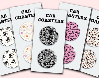 Halloween Cute Car Coasters, Set of 2, Cute Aesthetic Car Coasters, New Car Gift, Gifts for Her