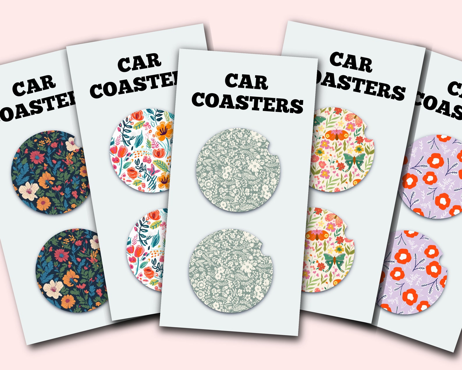 Floral Flowers Cute Car Coasters, Set of 2, Cute Aesthetic Car Coasters ...