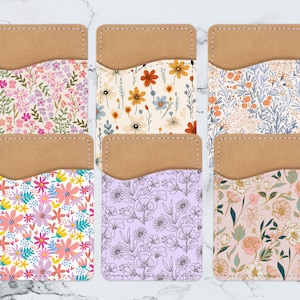 Lindos diseños de flores florales para billetera de teléfono, titular de tarjeta de teléfono, billetera de teléfono, titular de tarjeta de crédito, titular de tarjeta de teléfono adhesivo