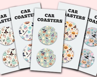 Halloween Cute Car Coasters, Set of 2, Cute Aesthetic Car Coasters, New Car Gift, Gifts for Her