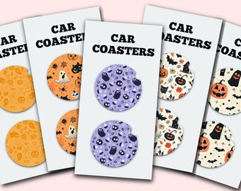 Halloween Cute Car Coasters, Set of 2, Cute Aesthetic Car Coasters, New Car Gift, Gifts for Her