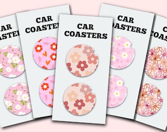 Floral Flowers Cute Car Coasters, Set of 2, Cute Aesthetic Car Coasters, New Car Gift, Gifts for Her, Car Accessories