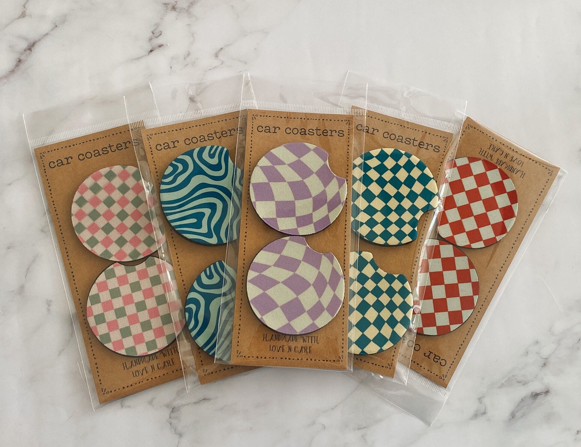 Retro Cute Car Coasters, Set of 2, Cute Aesthetic Car Coasters, New Car Gift, Gifts for Her