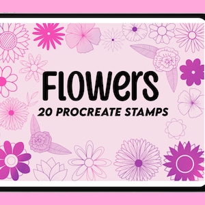Flower Procreate Stamp Brushes // 20 Stamps for Procreate // Doodle Flower Stamps Digital Download
