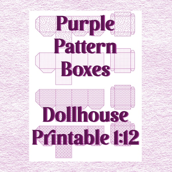 Dollhouse Printable 1:12 Purple Pattern Kallax Boxes PDF Miniature Storage Box Dollshouse Paper Craft Instant Digital Download Collectible
