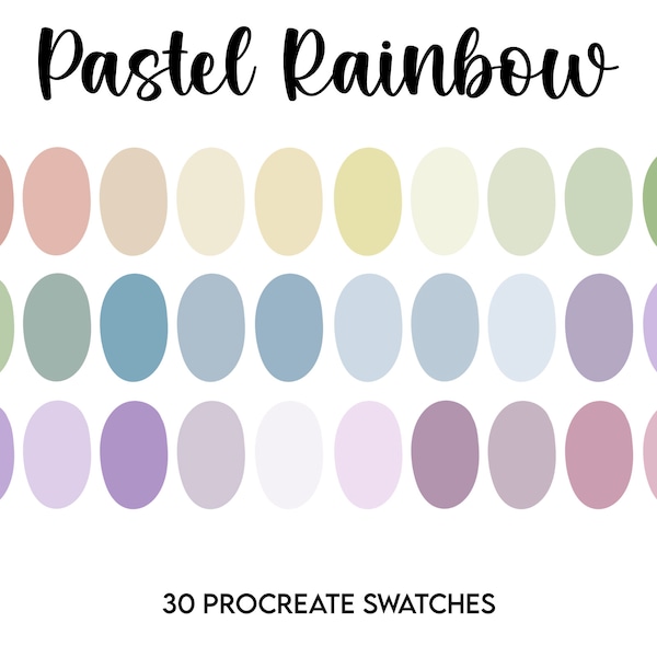 Pastel Rainbow Procreate Palette // Swatches // muted pastel color palette // ipad colours // pink // green // purple // yellow