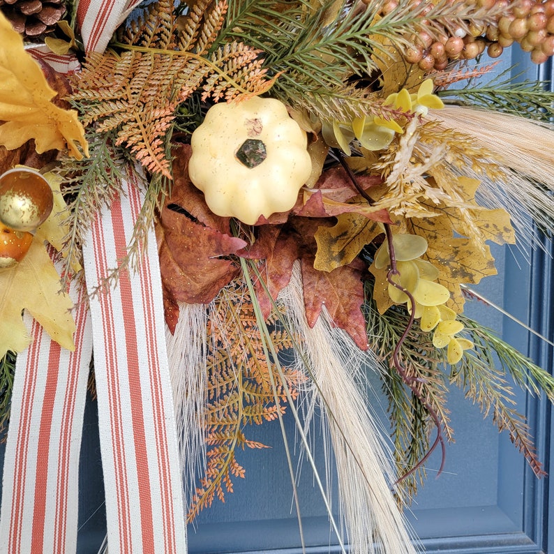 Large Neutral Boho Wreath for Fall Front Door, Rustic Pampas Grass Silk ...