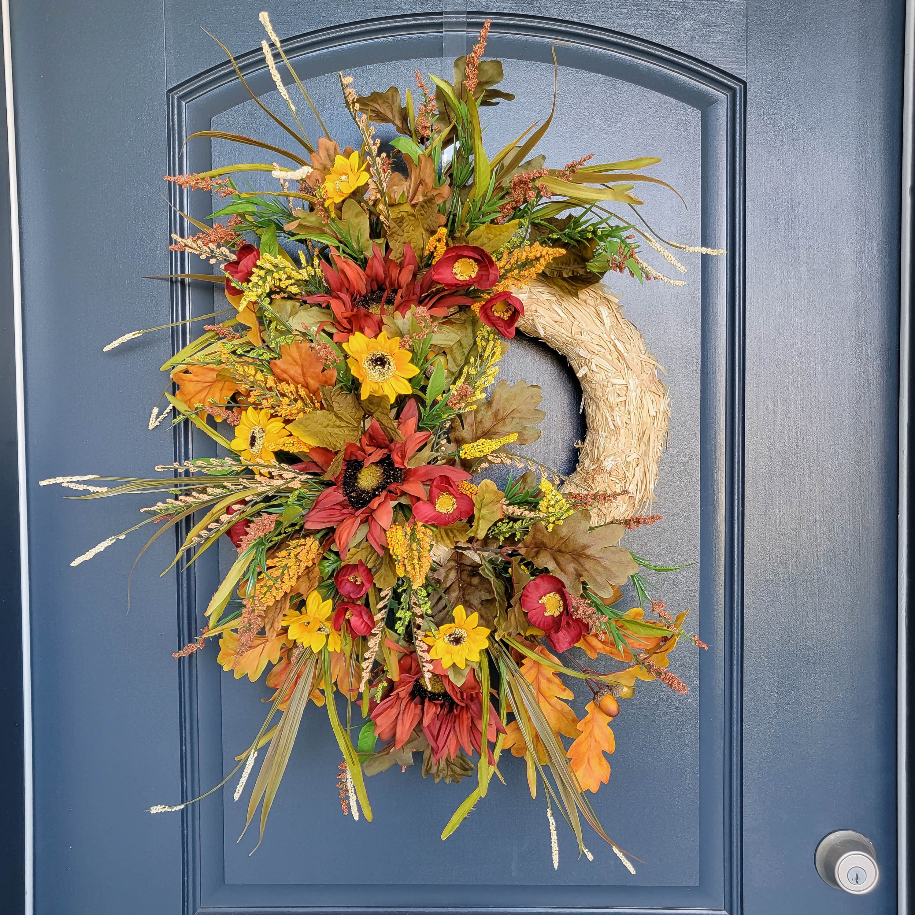 Rustic Fall Straw Wreath With Sunflowers For Front Door Autumn rustic-fall-straw-wreath-with-sunflowers-for-front-door-autumn