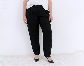 Linen Trousers, Linen Pants, Casual Linen Pants for Women, Loose Linen Trousers with Button, Sarah Classic Linen Pants